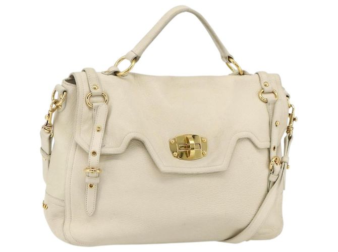 Miu Miu Handtasche Leder 2 in 1 Elfenbein Gold Auth 175857 Golden Roh