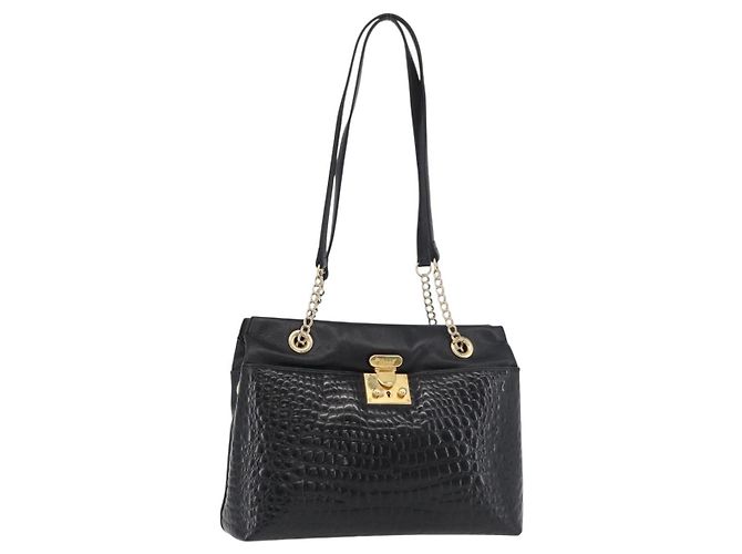 BALLY Borsa a Spalla a Catena Pelle Nera Oro Auth ka4189A Nero D'oro