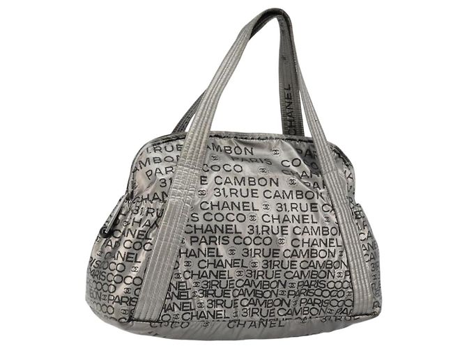 CHANEL Bolsa Tote Ilimitada Nylon Prata CC Auth bs34865