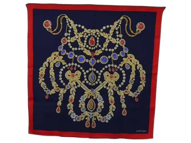 Sciarpa CARTIER Setà Rossa Blu Marina Auth am11465V Rosso Blu navy