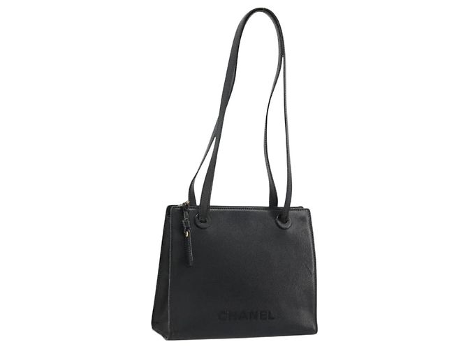 CHANEL Borsa Tote Pelle Caviar Nera Oro CC Auth 178022 Nero D'oro
