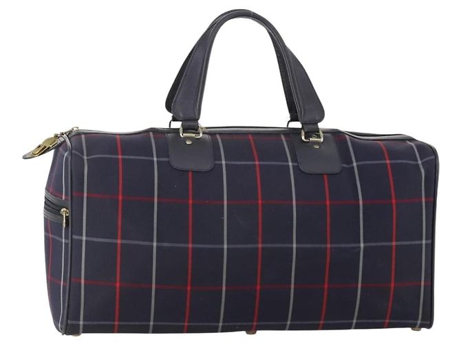 Borsa Boston in tela Nova Check Burberrys blu navy e oro Auth 153792 D'oro