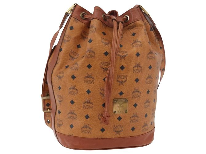 Borsa a corda Vicetos Logogram MCM in pelle PVC marrone e oro Auth BA12441A D'oro