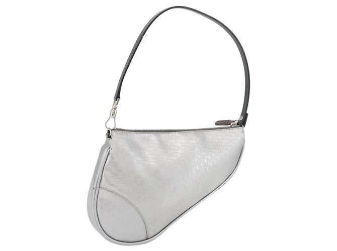 Christian Dior Trotter Canvas Saddle Accessory Pouch PVC Silver Auth ep13915A Silvery