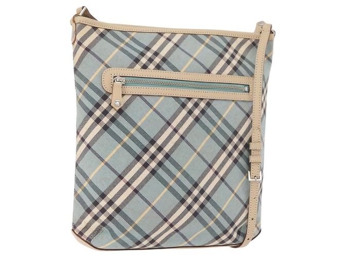 BURBERRY Nova Check Blue Label Shoulder Bag Canvas Light Blue Silver Auth 179010