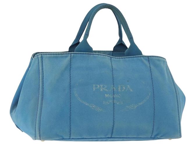 PRADA Canapa MM Sac à main en toile bleu clair or Auth 178585 Doré