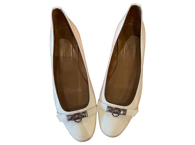Bailarinas Hermès cuero charol blanco