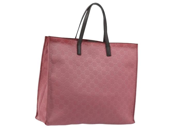 GUCCI GG Canvas Tote Bag Nylon Pink Silber 355732 Auth BA12380
