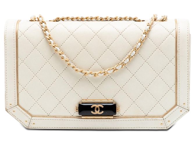 Chanel Medium Matelassé Kalbsleder Octagon CC Clasp mit Klappe Weiß