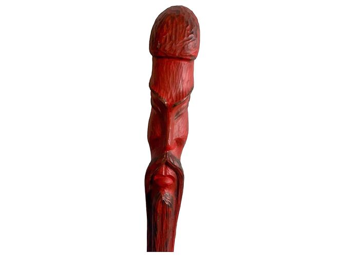 Autre Marque Jean PONS Sculpture Totem Bois Sculpté Polychrome Noir Rouge