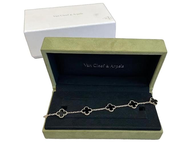 Van Cleef & Arpels Vintage Alhambra 5 Motifs Bracelet in Yellow Gold and Onyx Golden 