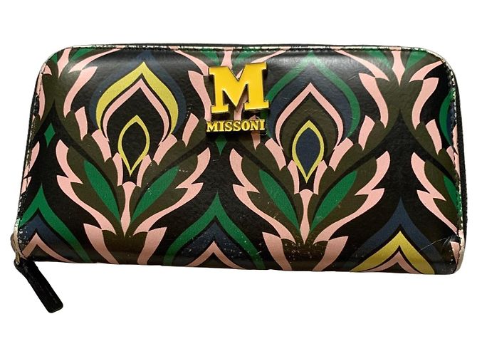 Missoni Flame Chevron Pattern Leather Wallet Black Pink Multiple colors Green Yellow