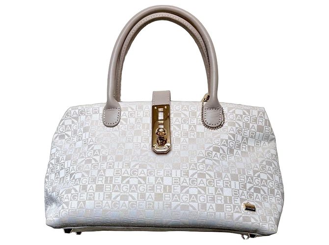 La Bagagerie Monogramm Leder Handtasche Weiß Beige