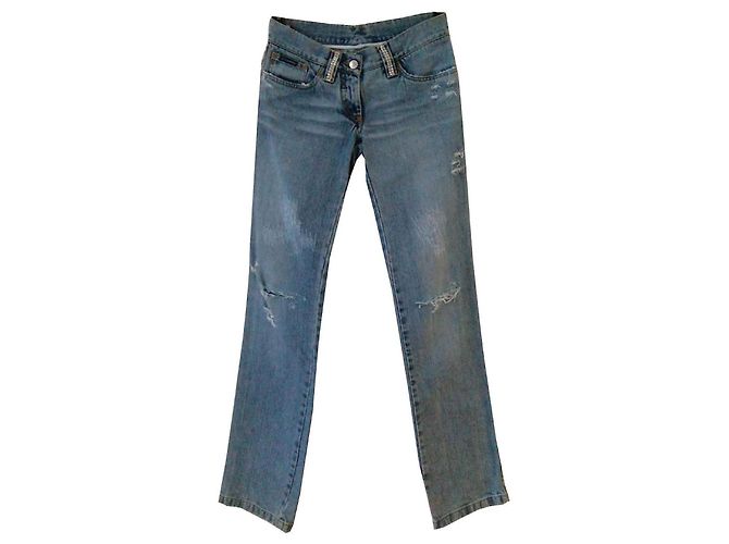 Dolce & Gabbana hellblaue Straight-Leg Jeans mit Strass
