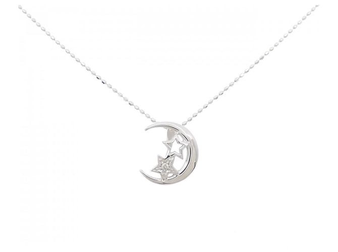 Autre Marque Colar de diamante em ouro branco Au750 Lua Estrela