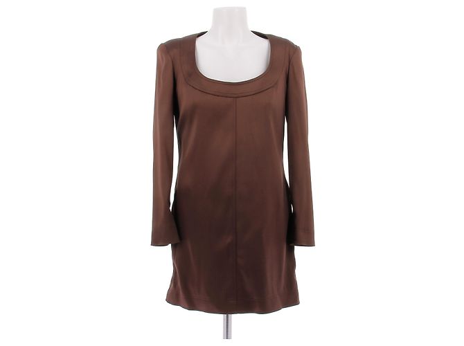 Vestido de seda marrom Saint Laurent