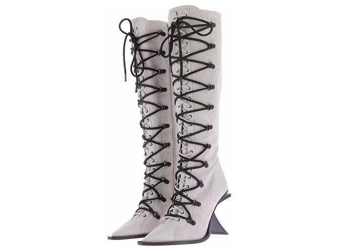 Autre Marque DAMAYA Schnürstiefel aus Leder Weiß Größe 38