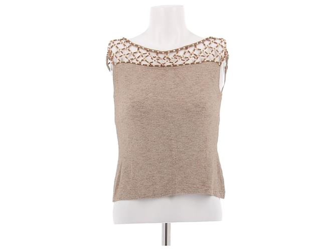 Escada Top sem mangas com pérolas Bege