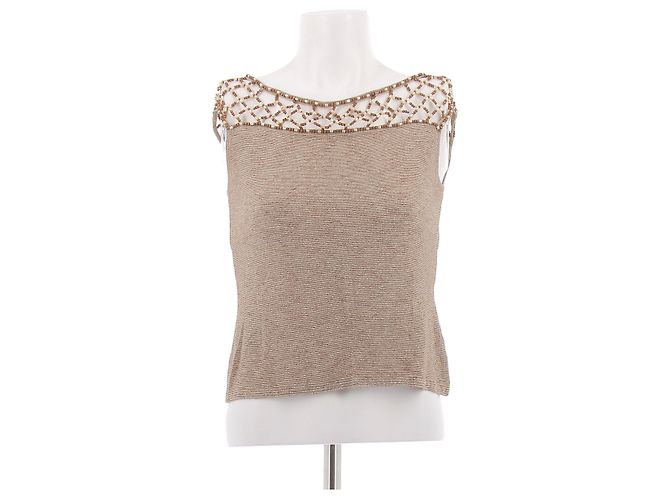 Escada Top sin mangas con perlas Beige 