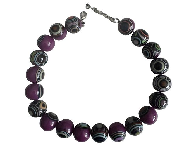 Autre Marque Colar Sobral Pérolas Roxas Padrões Geométricos Multicor Roxo Roxo escuro