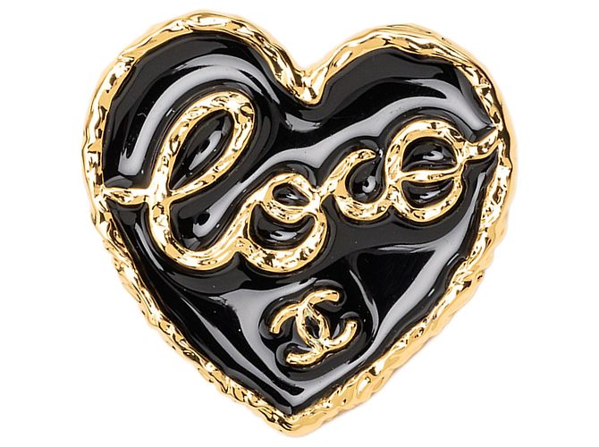 Spilla in smalto dorato a forma di cuore Coco CC di Chanel