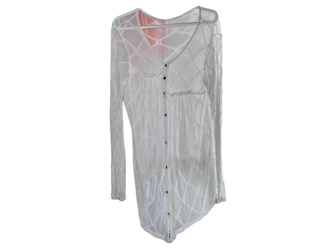 Y's White Textured Long Sleeve Button-Down Blouse