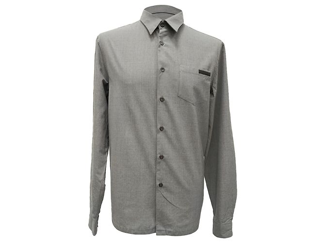 Prada Button Down Shirt in Grey Virgin Wool