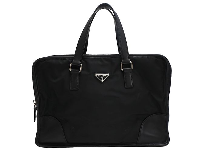 Jacquard Pasta triangular de metal esmaltado Prada em nylon preto