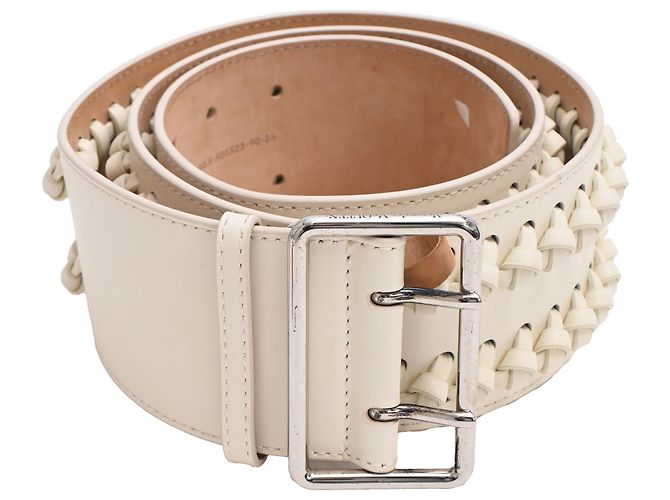 Cinto trançado em couro branco Alexander McQueen Cru
