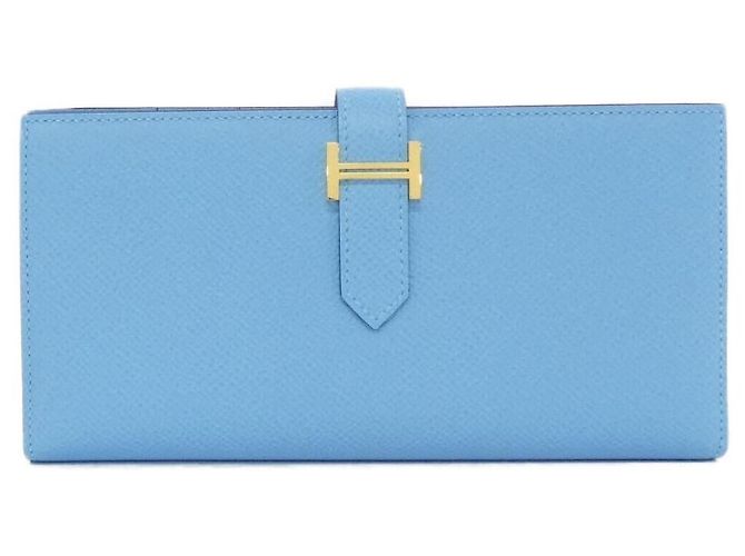 Béarn Hermès Cartera Larga Bearn Souffle Epsom Hermes Azul