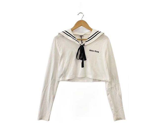 Miu Miu Top Marinero Blanco de Manga Larga