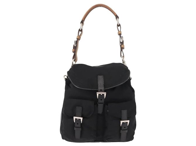Prada Double Pocket Drawstring Tessuto Nero