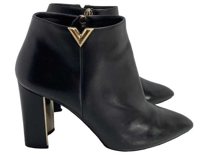 Botines de cuero negro Louis Vuitton con tacón