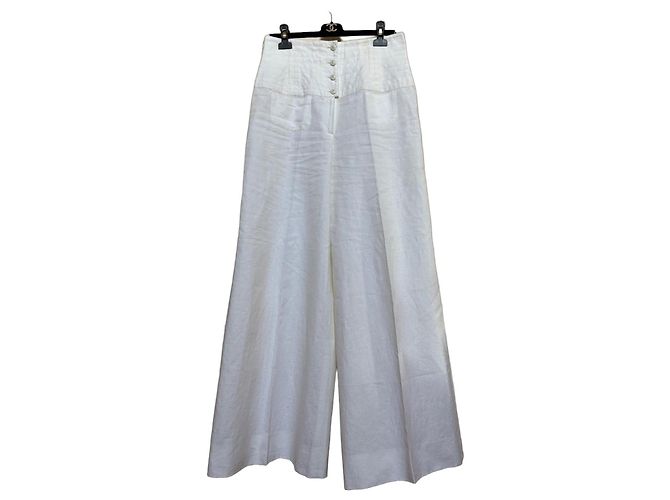 Cambon Pantalones de lino blanco Chanel de pierna ancha