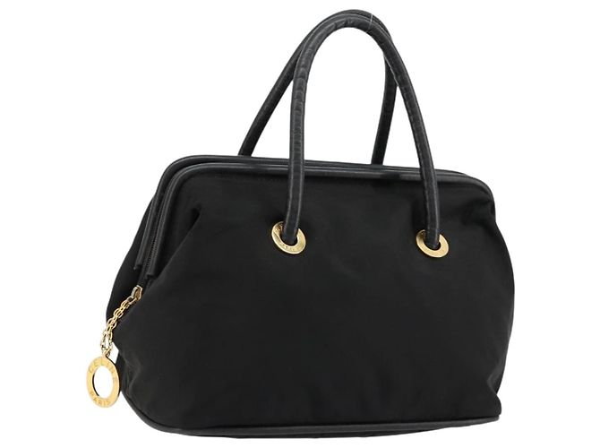 Céline Borsa a mano Celine Circle in nylon nero e oro Auth 178010 D'oro