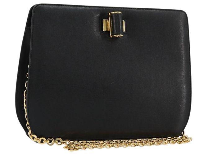 Borsa a spalla con catena Salvatore Ferragamo in pelle nera e oro Auth 177335A Nero D'oro