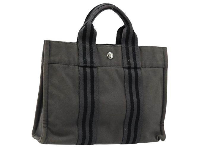 Hermès HERMES Fourre ToutPM Borsa a Mano Cotone Grigio Argento Auth fm5317 Marrone