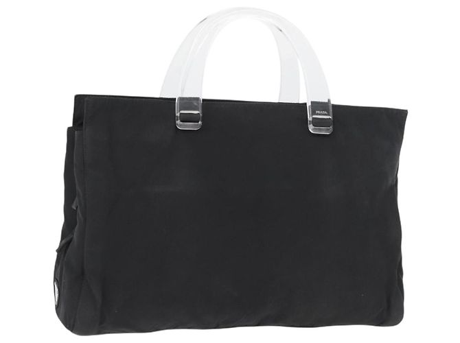 PRADA Bolsa de mão em nylon preto prata Auth 177469