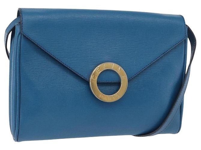 Céline Borsa a Spalla CELINE Circle in Pelle Blu Oro Auth bs34941 D'oro
