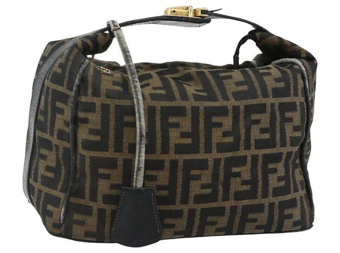 Bolsa de mão em canvas Zucca FENDI preta e marrom Auth 177235 Preto