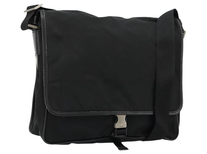 PRADA Shoulder Bag Nylon Black Silver Auth 176173 Silvery