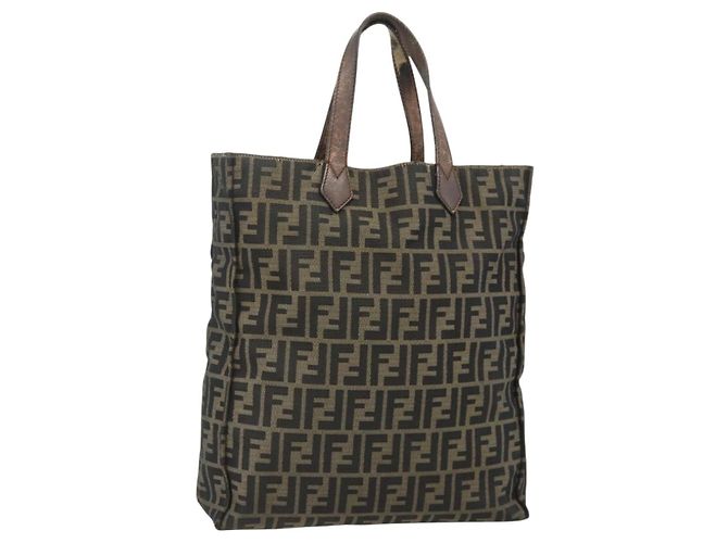 FENDI Zucca Canvas Tote Bag Schwarz Braun Auth 177771
