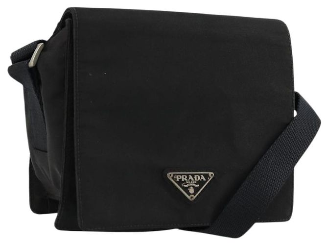 PRADA Shoulder Bag Nylon Black Silver Auth bs34639 Silvery
