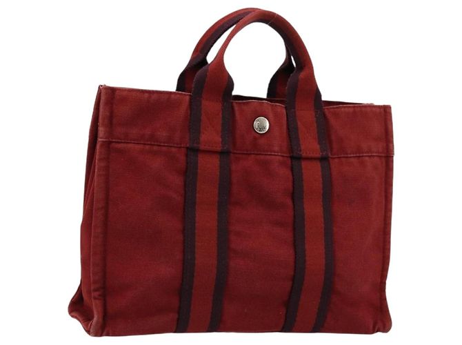 Hermès HERMES Fourre Tout PM Borsa a Mano in Cotone Rossa Argento Auth BA12360 Rosso