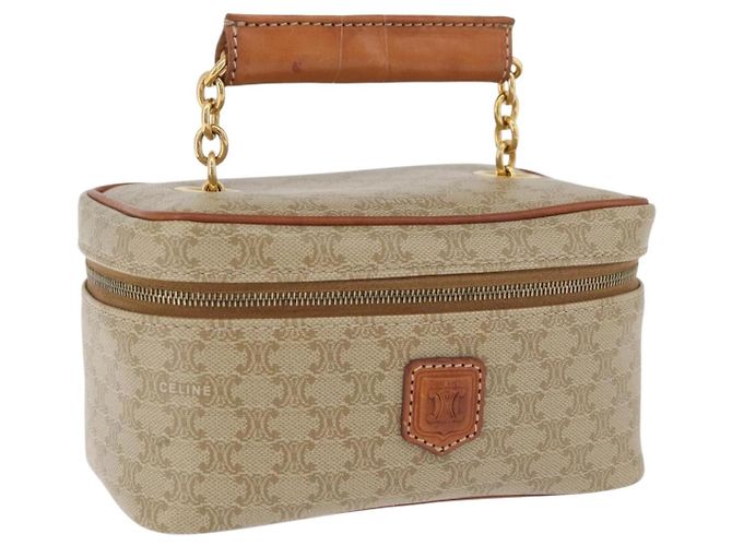 Céline Bolsa de mão Vanity em lona Macadam CELINE em couro PVC bege e dourado Auth 178932A
