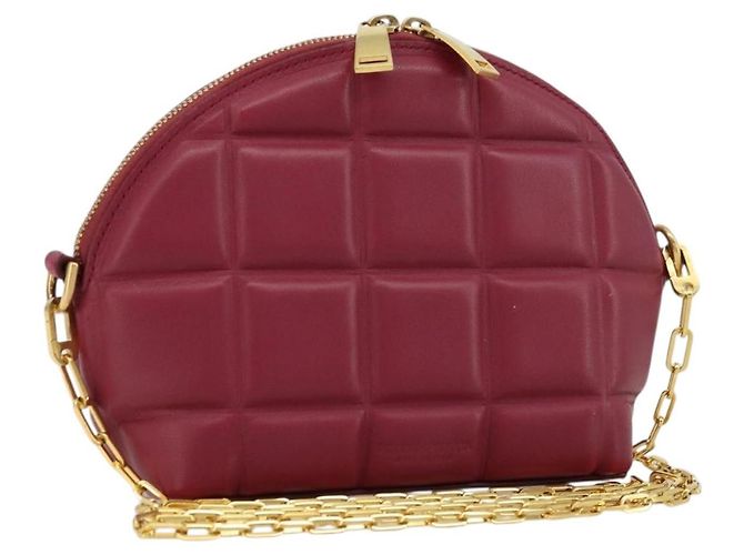 Bottega Veneta Bolsa de corrente meia-lua acolchoada em couro Bordeaux ouro Auth 177240A Dourado