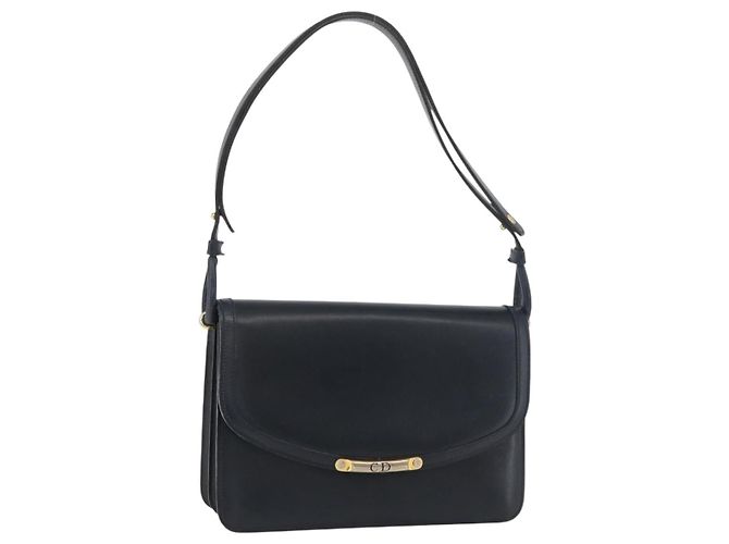 Borsa a Spalla Christian Dior in Pelle Blu Navy Oro Auth bs34558 D'oro