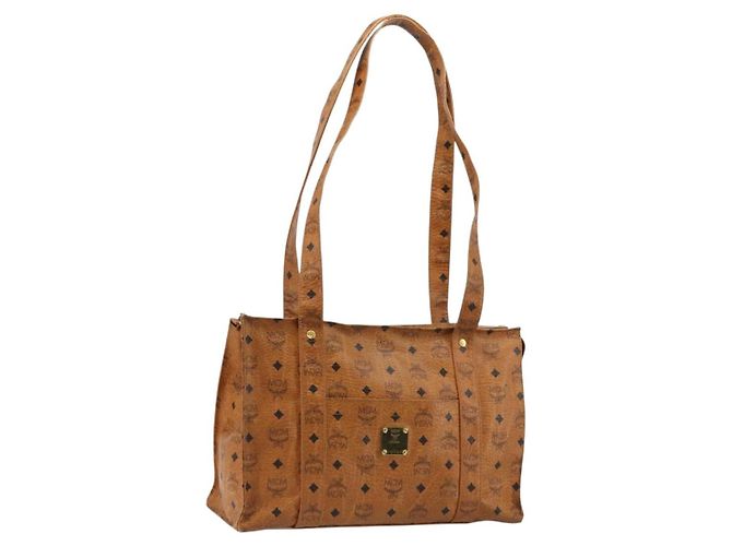 Bolsa Tote MCM Vicetos Logogram em couro PVC marrom dourado Auth BA12397A