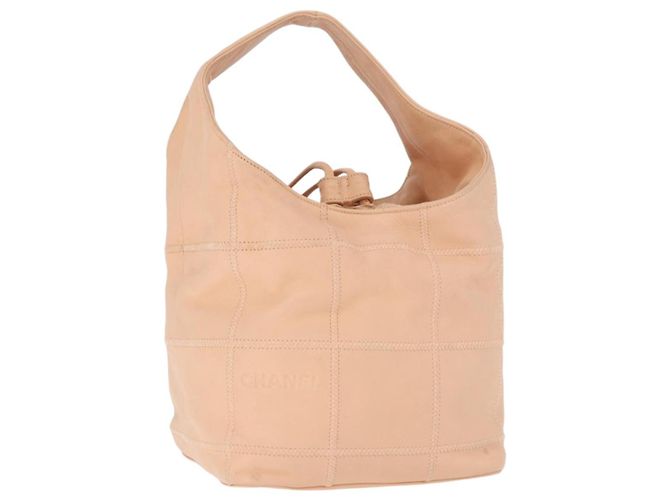 CHANEL Bolsa de Mão Choco Bar em Couro Bege CC Auth 179026A