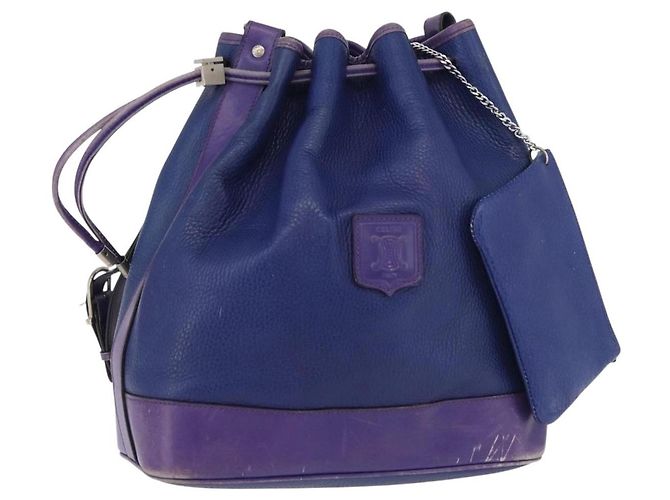 Céline Sac à épaule CELINE en cuir bleu argent authentique 177062 Argenté